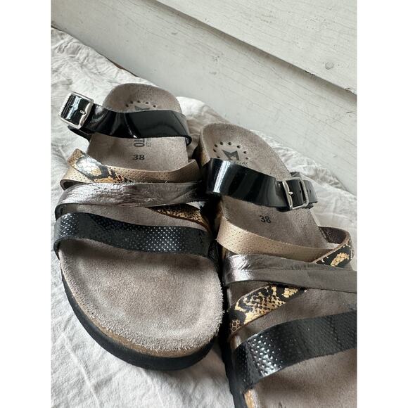 Mephisto Air Relax Leather Strappy Sandals Black Gold Snake Skin Size 38 - Picture 2 of 7